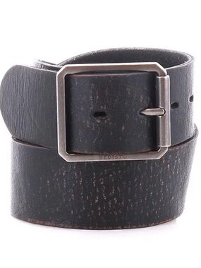 BOSS Orange Black Patterned Leather Belt with Rectangle Silver Buckle